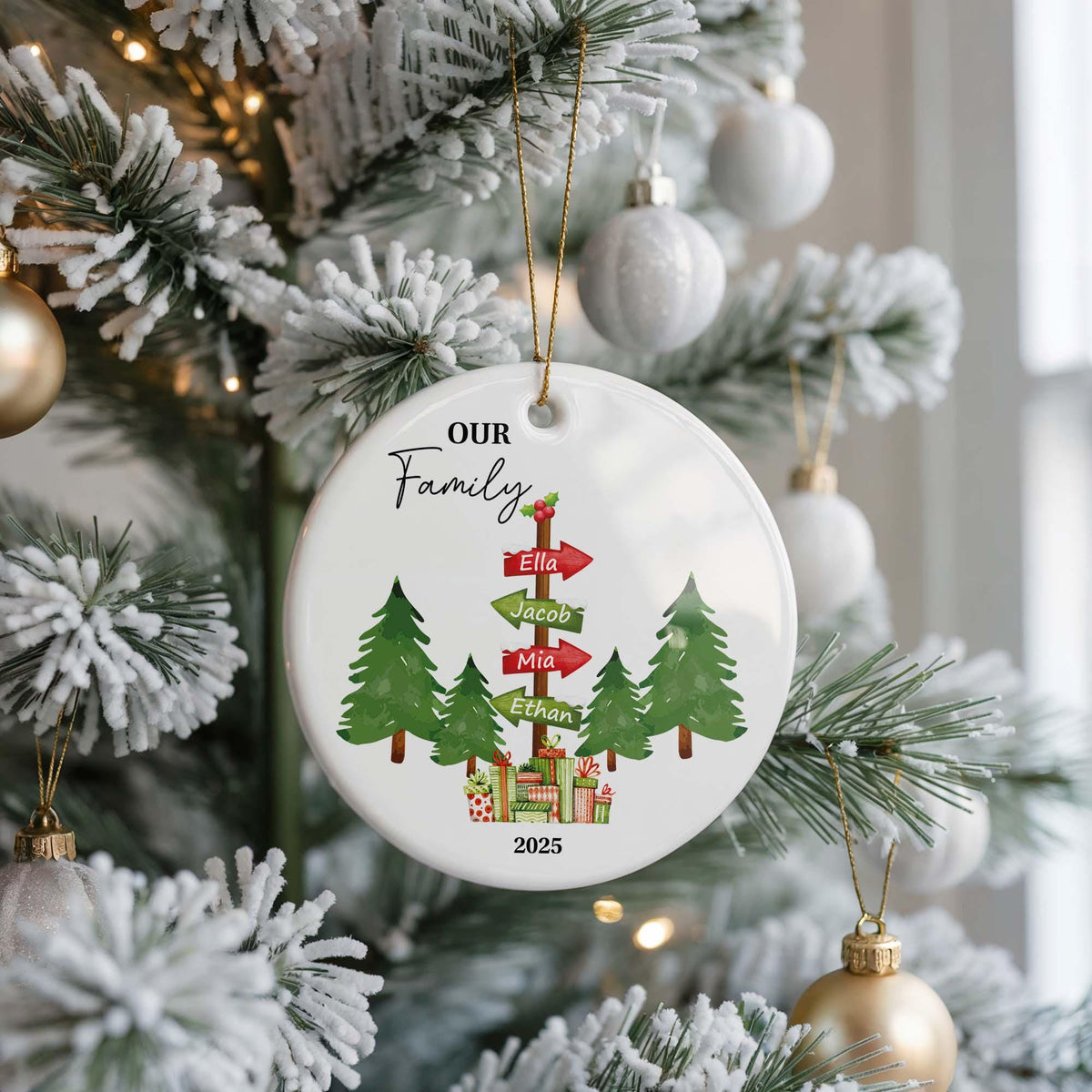 Personalized Family Signpost Ceramic Christmas Ornament