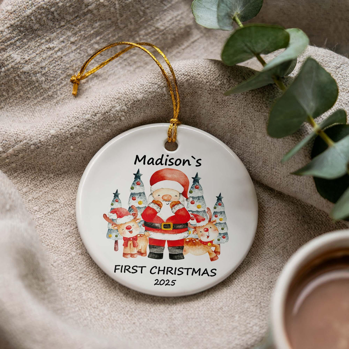 Personalized Ceramic First Christmas Ornament, Baby Keepsake