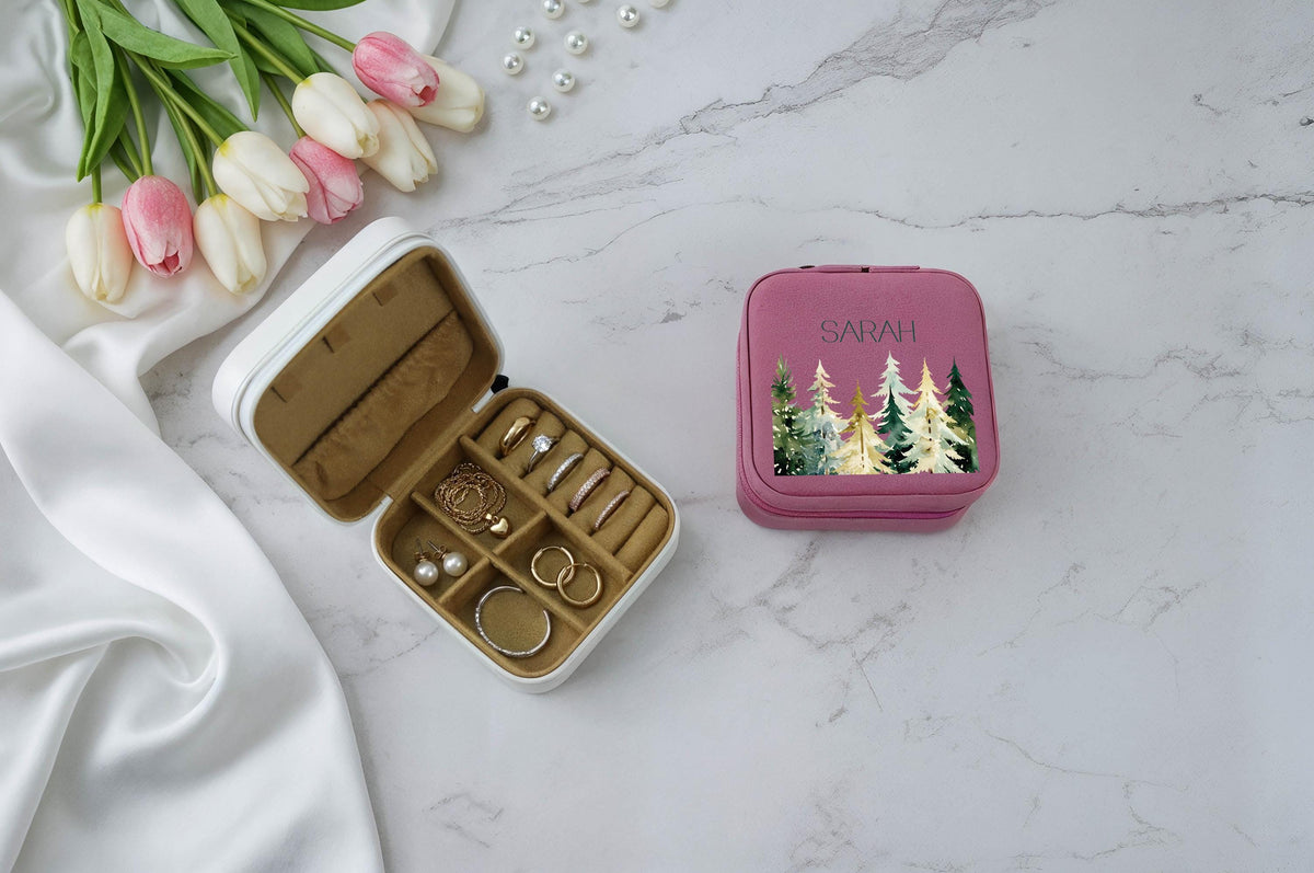 Custom Name Floral Jewelry Box, Nature Lover Travel Accessory Box