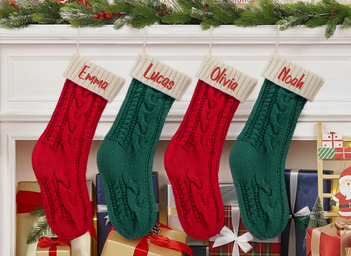 Bride & Groom 2025 Embroidered Christmas Stockings, Personalized Knitted Family Stocking