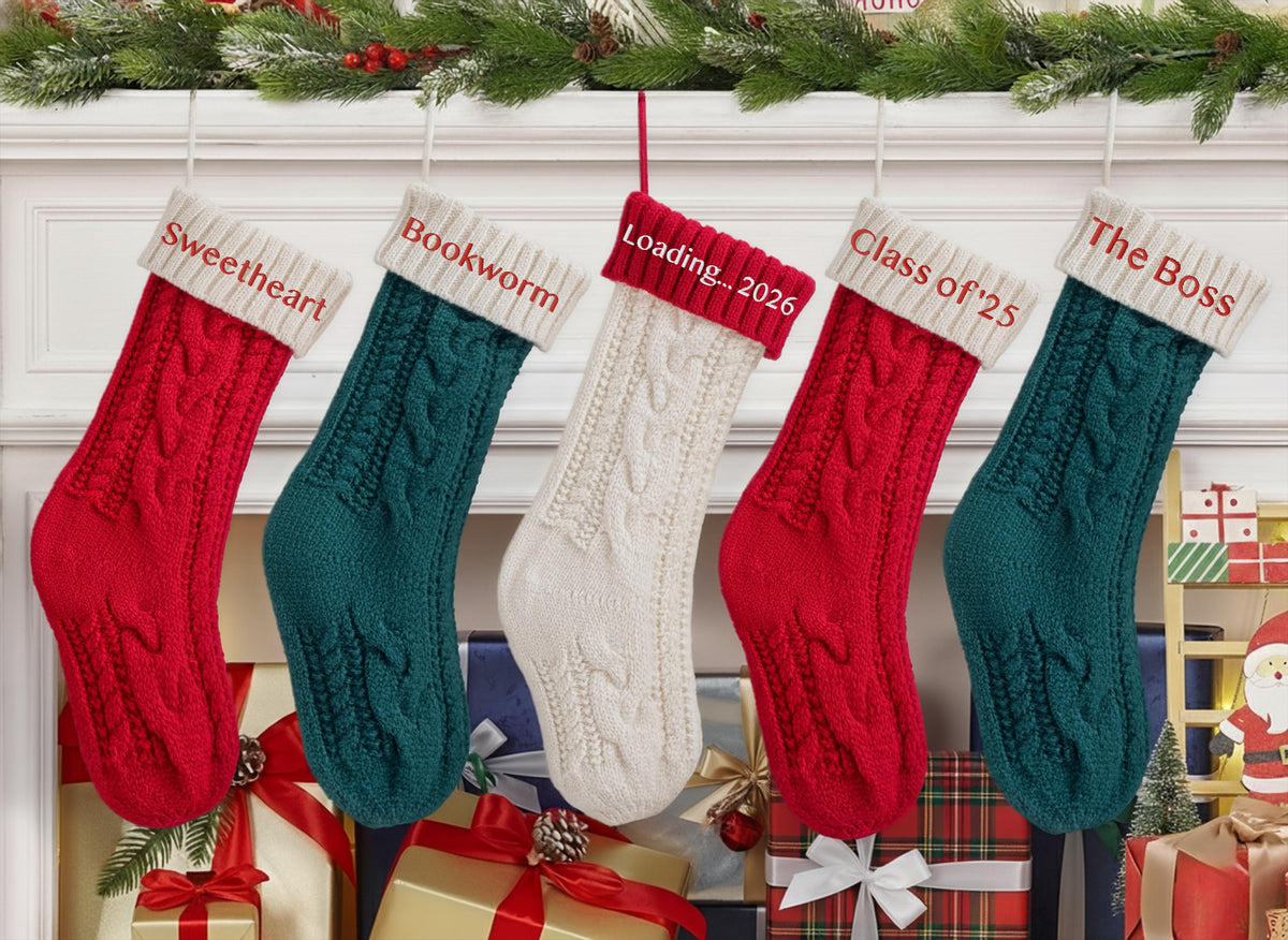 Fun Titles & Nicknames 2025 Embroidered Christmas Stockings, Knitted Family Stocking