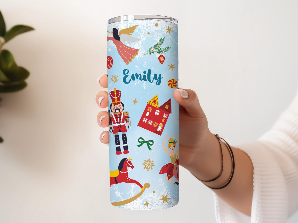 Personalized Nutcracker Pattern Hot Chocolate Tumbler, Cozy Christmas Vibe Insulated Coffee Cup