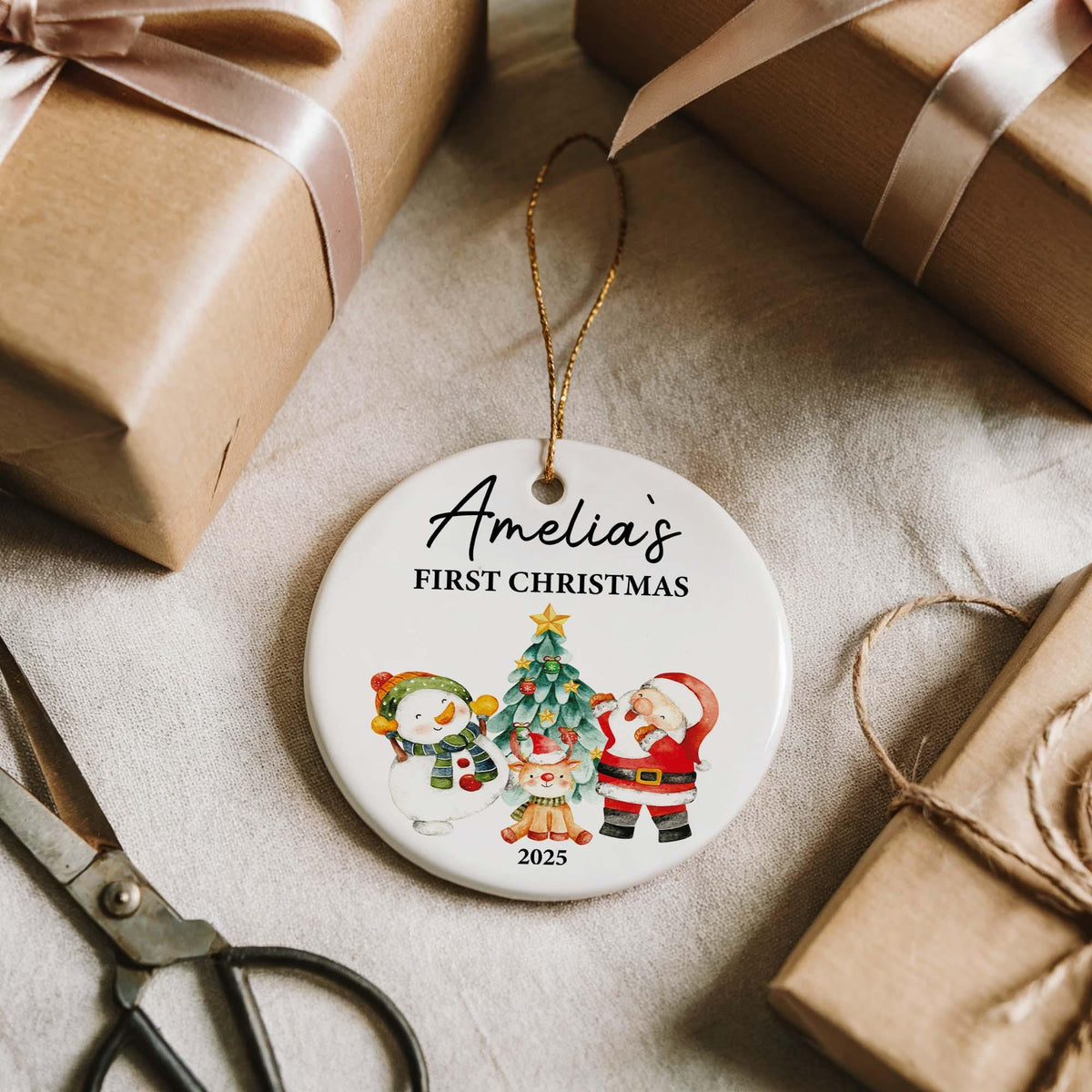 Custom Name First Christmas Ceramic Ornament, Personalized Baby's 1st Xmas Keepsake