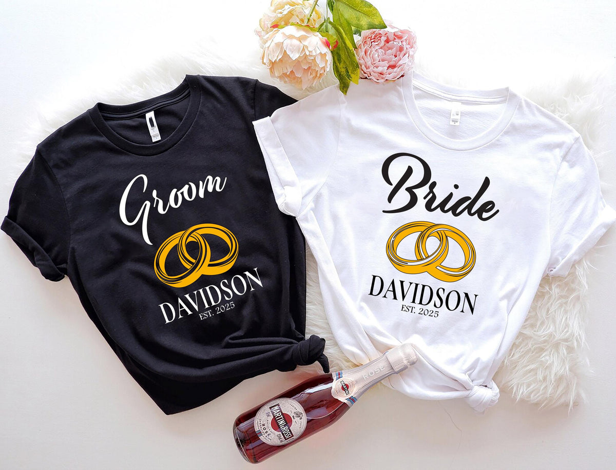 Custom Bride & Groom T-shirt, Matching Husband and Wife Tee, Newlywed Gift Shirt