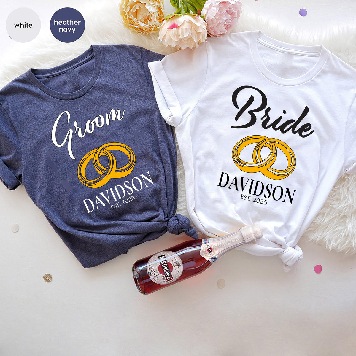 Custom Bride & Groom T-shirt, Matching Husband and Wife Tee, Newlywed Gift Shirt