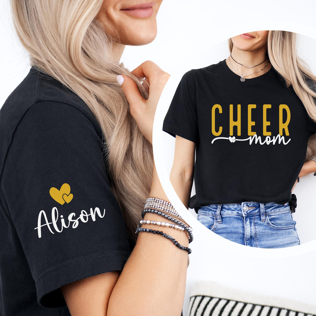 Personalized Cheer Shirt, Mom with Kids Name Sweater, Cheerleading Mama Tee