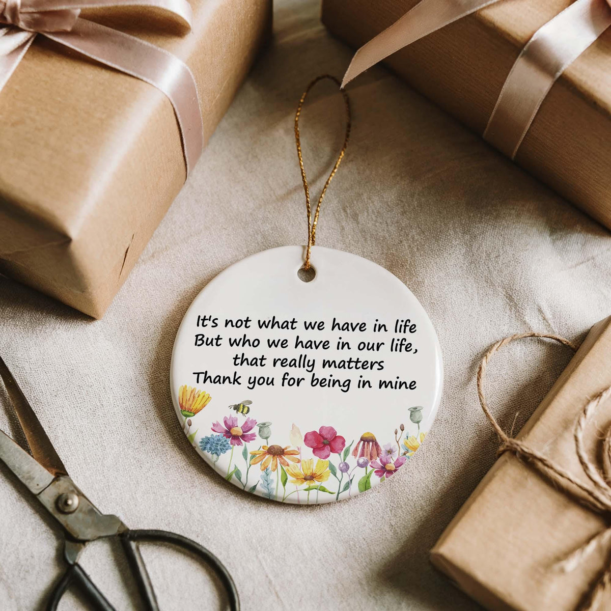 Floral Thank You For Being In Mine Ornament, Ceramic Friend Appreciation Keepsake