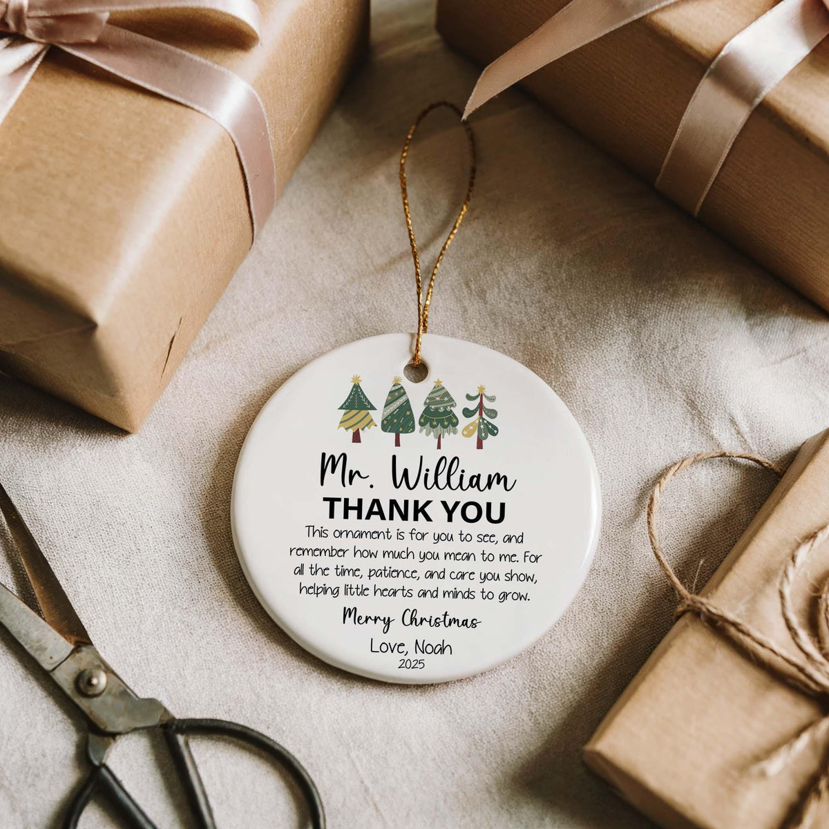 Personalized Teacher Merry Christmas Ornament, Teacher Appreciation Ceramic Keepsake