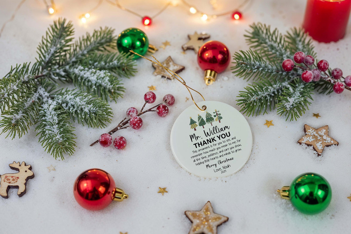 Personalized Teacher Merry Christmas Ornament, Teacher Appreciation Ceramic Keepsake