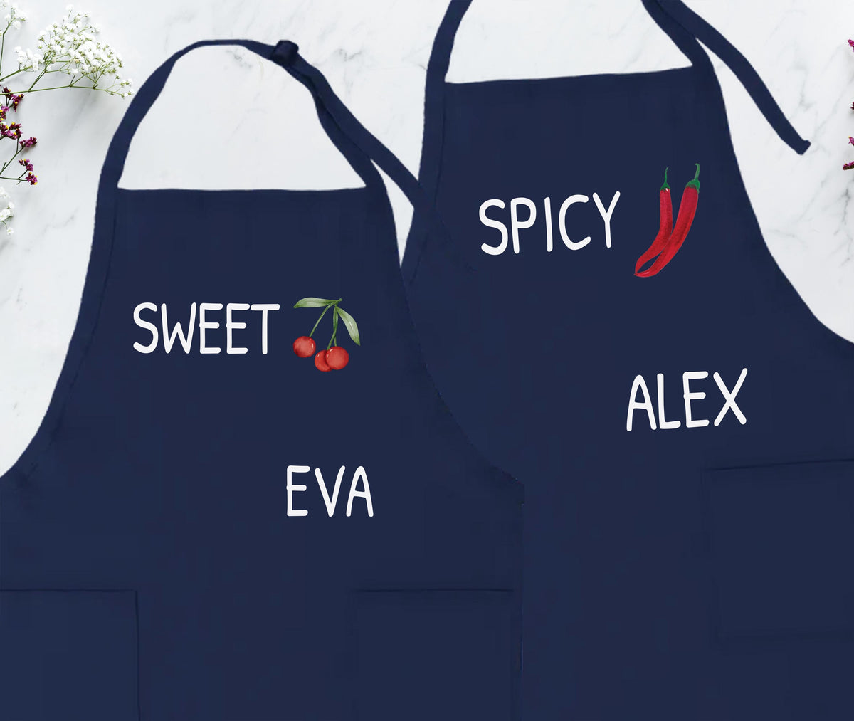 Custom Couple Matching Apron, Sweet & Spicy Valentine's Day Aprons, Chef Apron Gift for Lovers