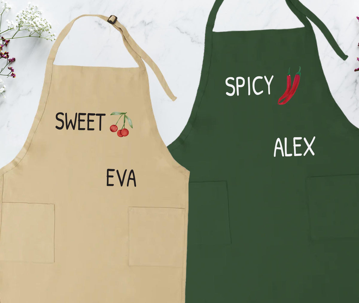Custom Couple Matching Apron, Sweet & Spicy Valentine's Day Aprons, Chef Apron Gift for Lovers