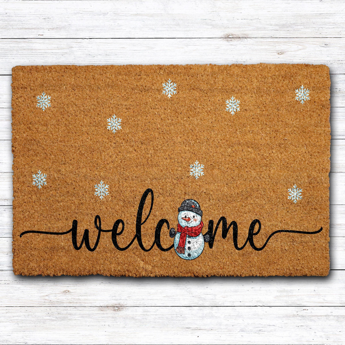 Snowmen Welcome Mat, Christmas Doormat With Snowflakes, Holiday Season Home Entrance Decor