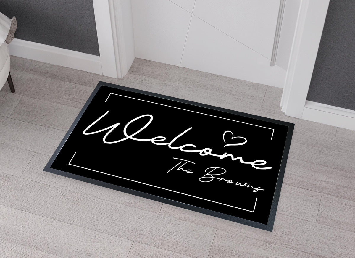 Personalized Welcome Doormat, Custom Family Name Entryway Rug, Modern Housewarming Gift