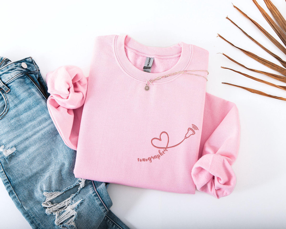 Embroidered Sonographer Icons Sweatshirt, Embroidery Heart Nurse Sweater, Ultrasonic Tech Sweater, Medical Hoodie, Sonographer Student Gift