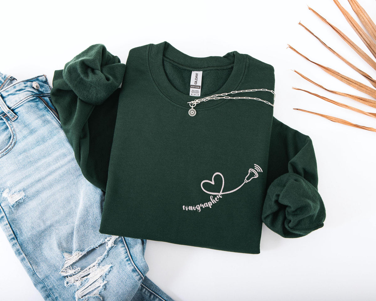 Embroidered Sonographer Icons Sweatshirt, Embroidery Heart Nurse Sweater, Ultrasonic Tech Sweater, Medical Hoodie, Sonographer Student Gift