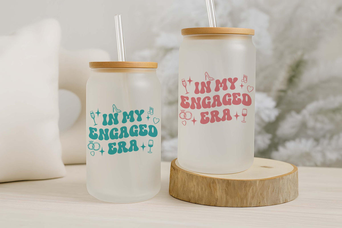 Personalized In My Engaged Era Can Glass Tumbler, Color Optional Newly Engaged Cup