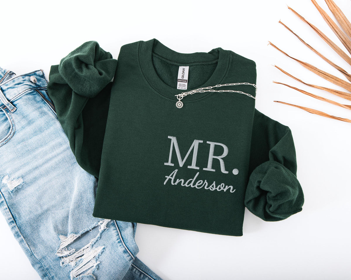 Mr & Mrs Embroidered Sweatshirt, Custom Honeymoon Embroidery Hoodie, Husband And Wife Sweater