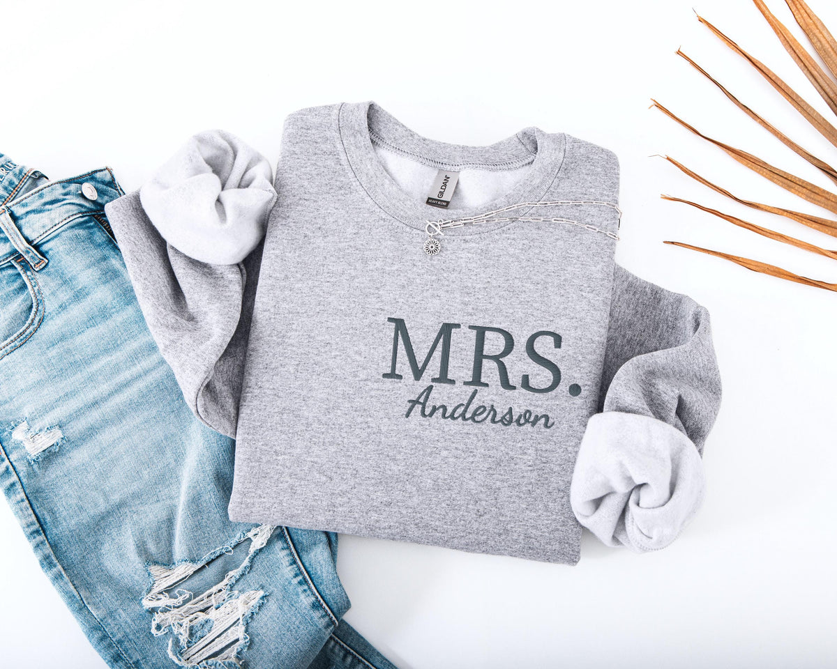 Mr & Mrs Embroidered Sweatshirt, Custom Honeymoon Embroidery Hoodie, Husband And Wife Sweater