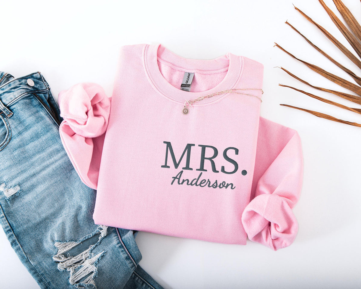 Mr & Mrs Embroidered Sweatshirt, Custom Honeymoon Embroidery Hoodie, Husband And Wife Sweater