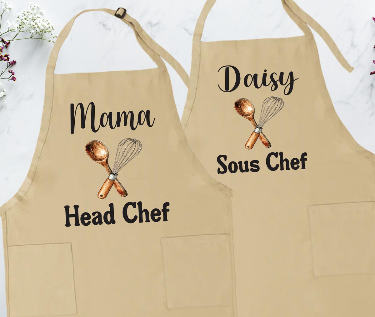 Custom Mama & Kids Apron, Family Matching Aprons, Personalized Head Chef Apron