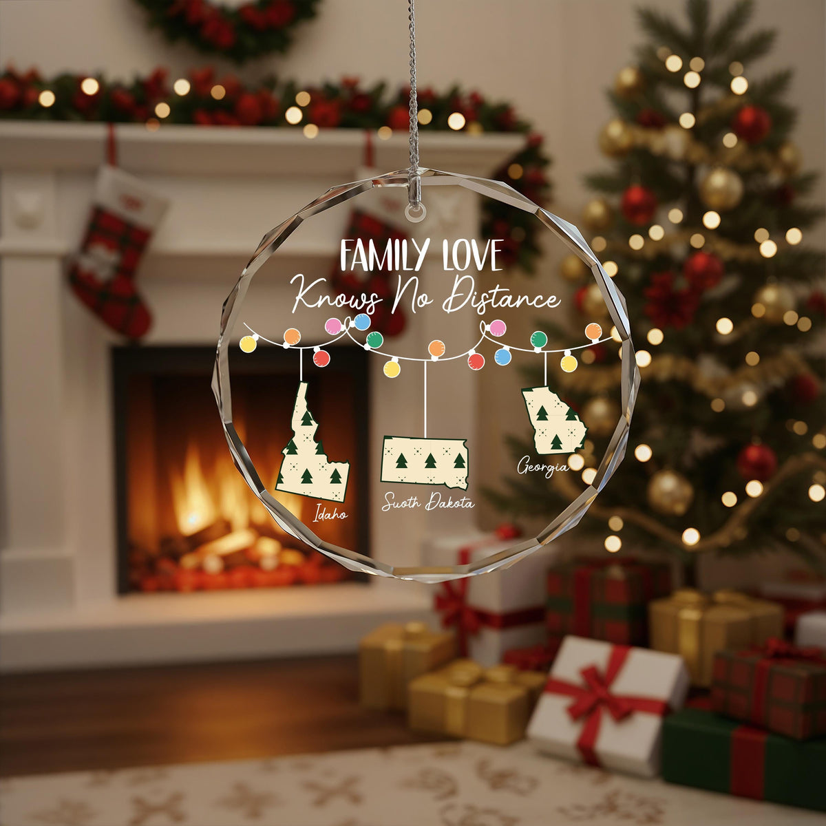 Personalized Crystal Glass Family Ornament, Long Distance Christmas Keepsake