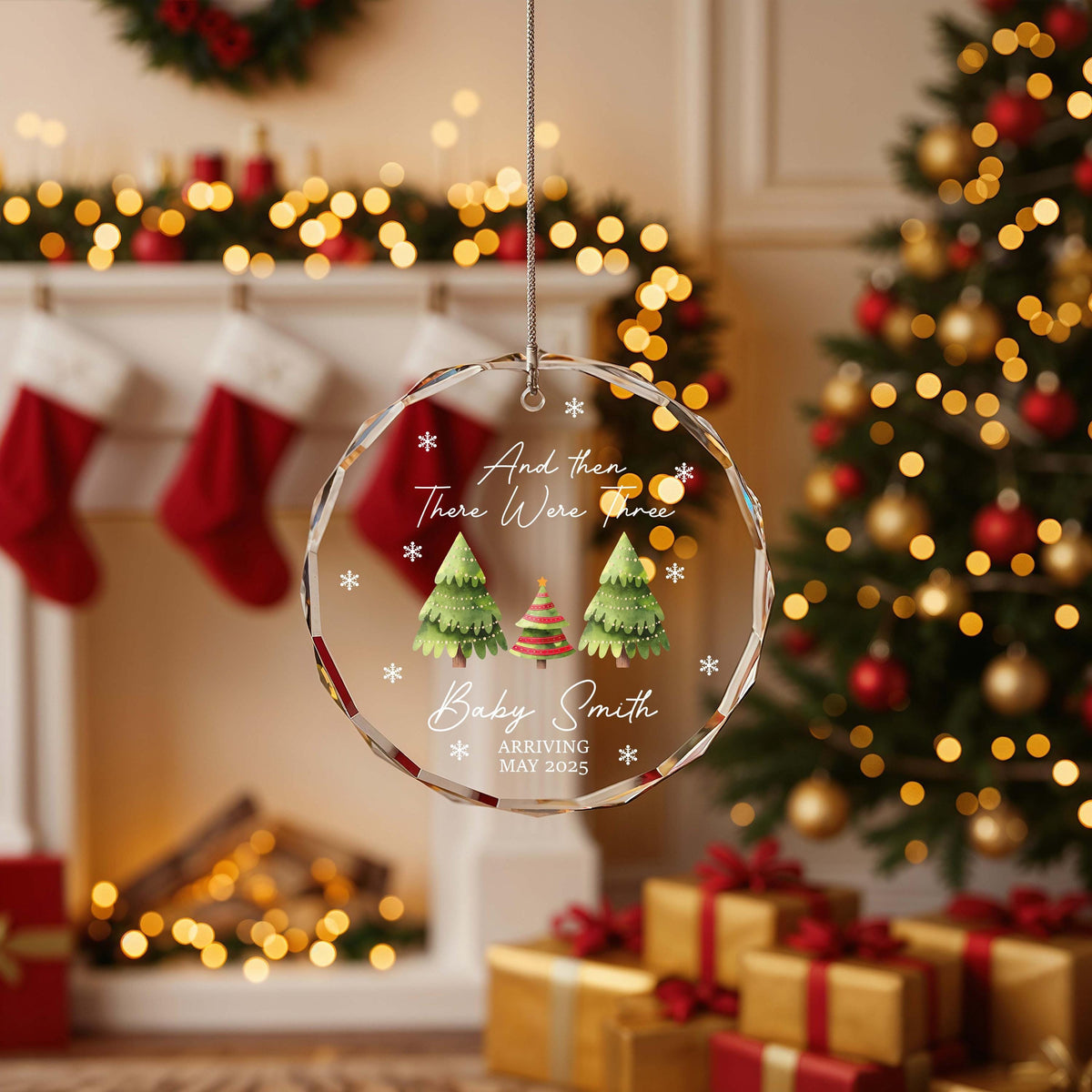 Personalized Crystal Glass Pregnancy Ornament, And Then There Were Three Keepsake