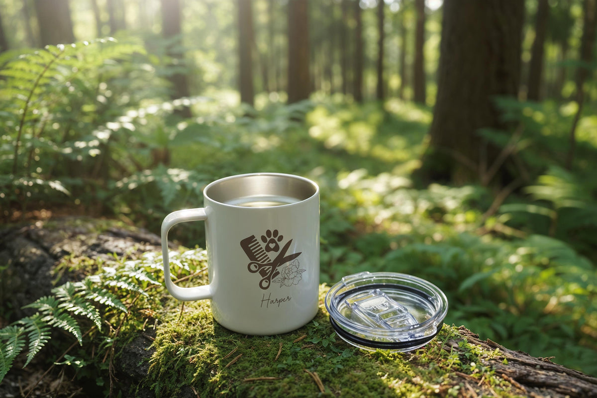 Personalized Pet Groomer Mug, Pet Stylist Appreciation Gift, Paw Print & Scissors Design Cup