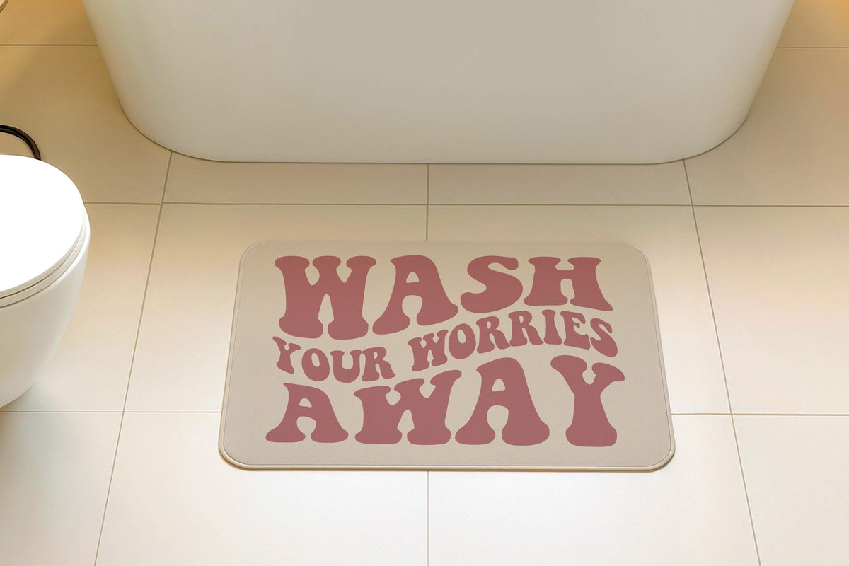 Funny Bathroom Mat, Wash Your Worries Away Bathroom Decor, Retro Bathroom Rug