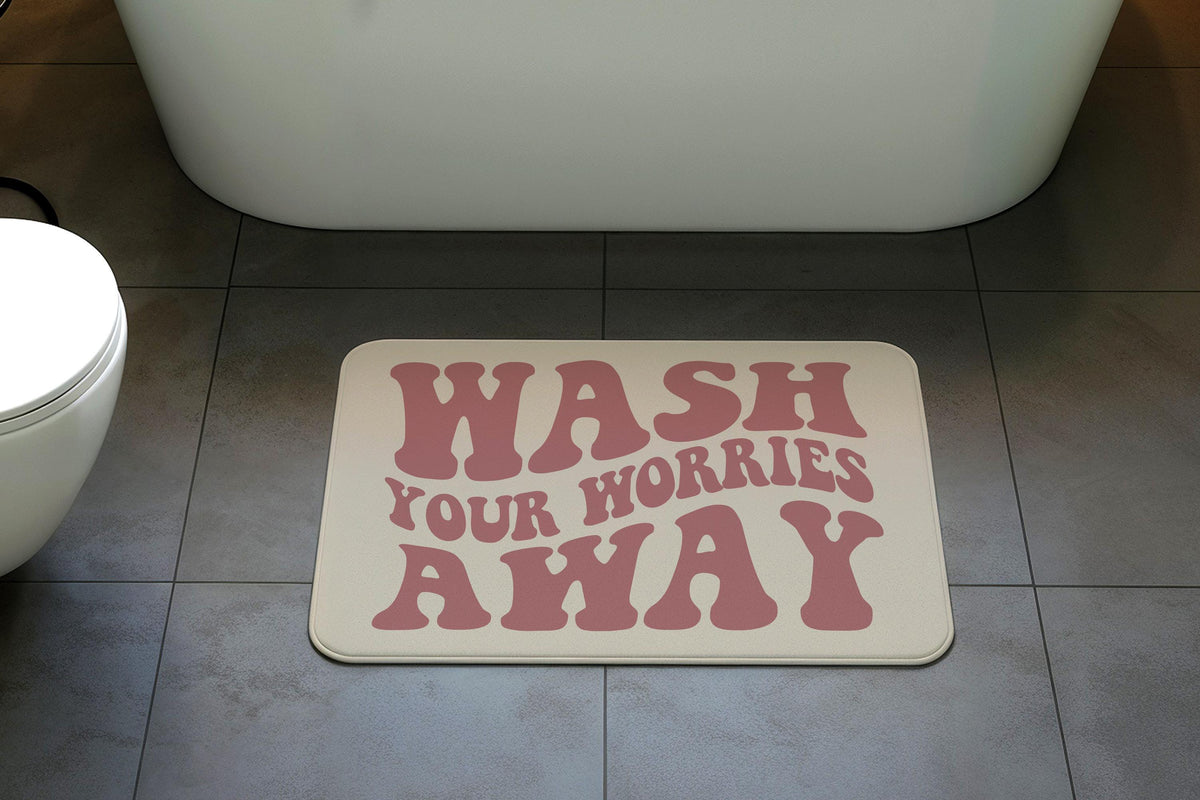 Funny Bathroom Mat, Wash Your Worries Away Bathroom Decor, Retro Bathroom Rug