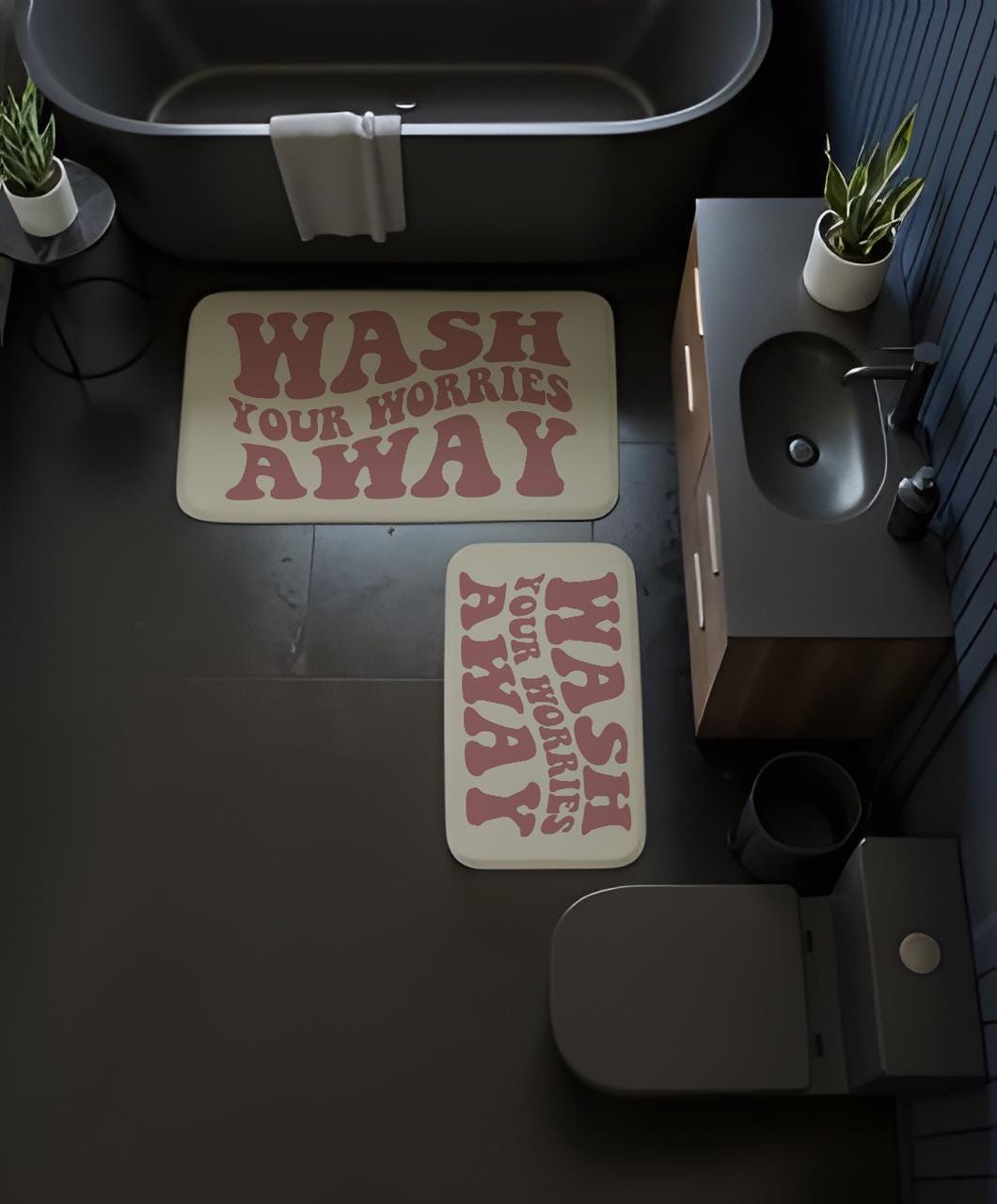 Funny Bathroom Mat, Wash Your Worries Away Bathroom Decor, Retro Bathroom Rug