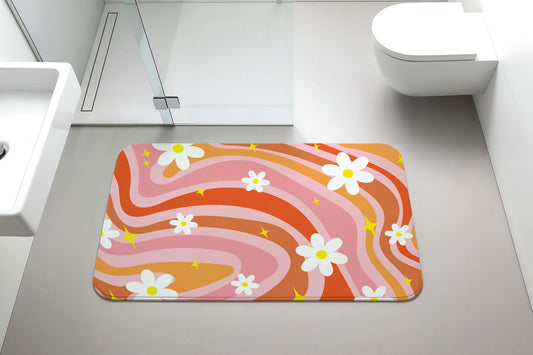 Floral Bathroom Mat, Daisy Flower Bathroom Decor, Colorful Shower Rug, Cute Aesthetic Bath Mat