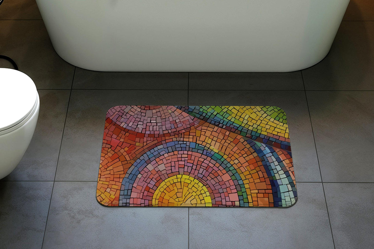 Abstract Rainbow Mosaic Design Bath Mat, Stained Glass Art Bathroom Rug