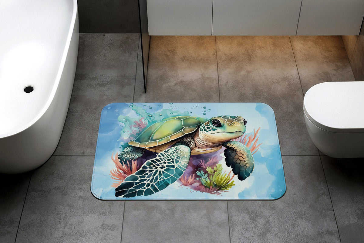 Sea Turtle Bath Mat, Coastal Ocean Animal Bathroom Rug, Nautical Non-Slip Shower Mat
