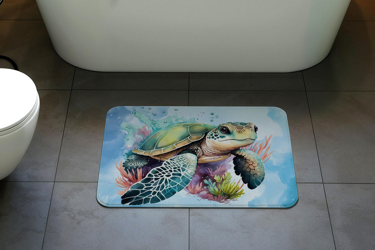 Sea Turtle Bath Mat, Coastal Ocean Animal Bathroom Rug, Nautical Non-Slip Shower Mat