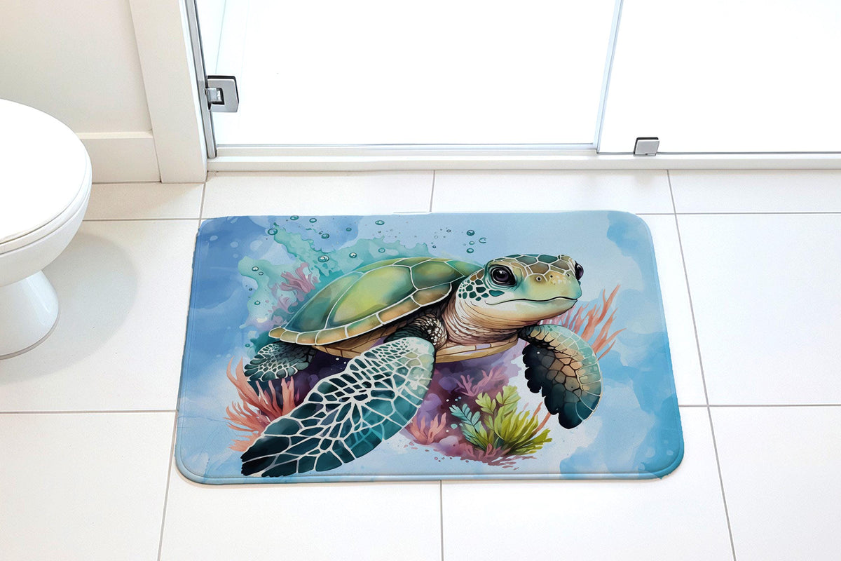 Sea Turtle Bath Mat, Coastal Ocean Animal Bathroom Rug, Nautical Non-Slip Shower Mat