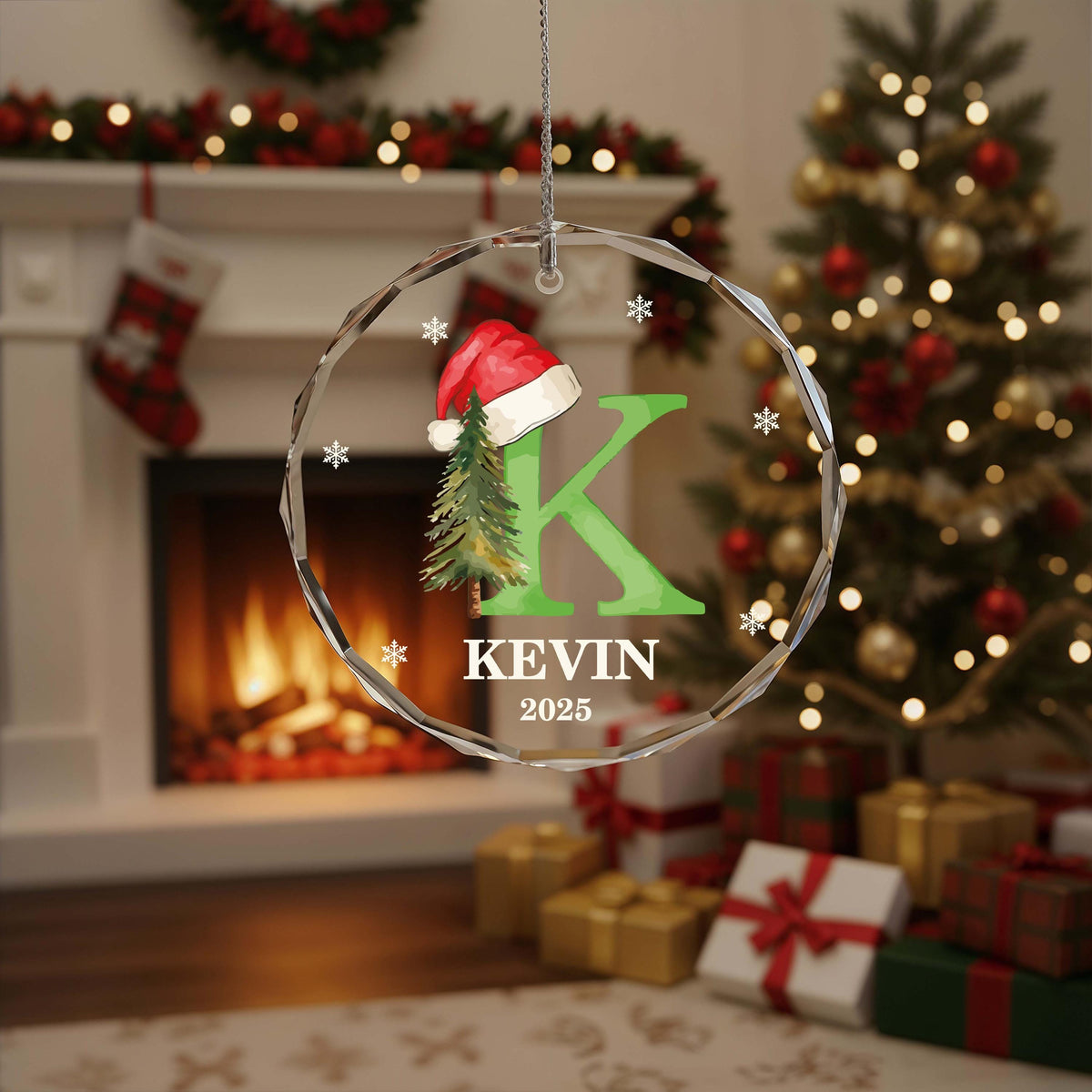 Personalized Santa Hat Initial Glass Ornament, Family Christmas Keepsake