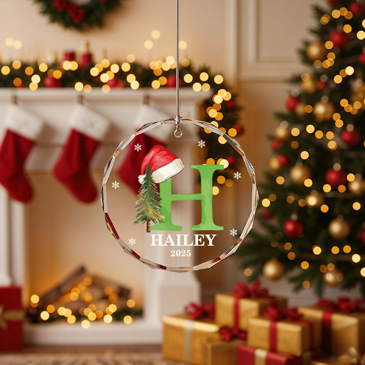 Personalized Santa Hat Initial Glass Ornament, Family Christmas Keepsake