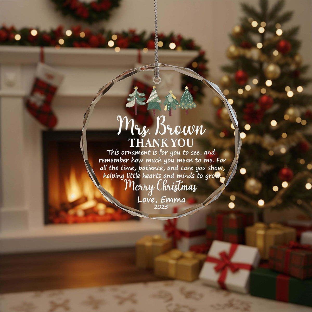 Personalized Merry Christmas Teacher Ornament, Thank You Glass Keepsake