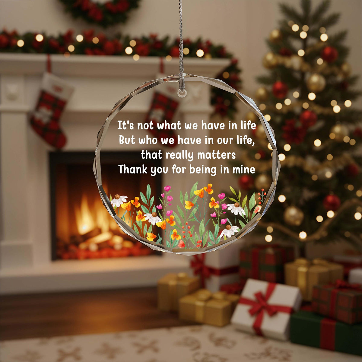 Crystal Glass Ornament, Floral Thank You Quote Friendship Keepsake