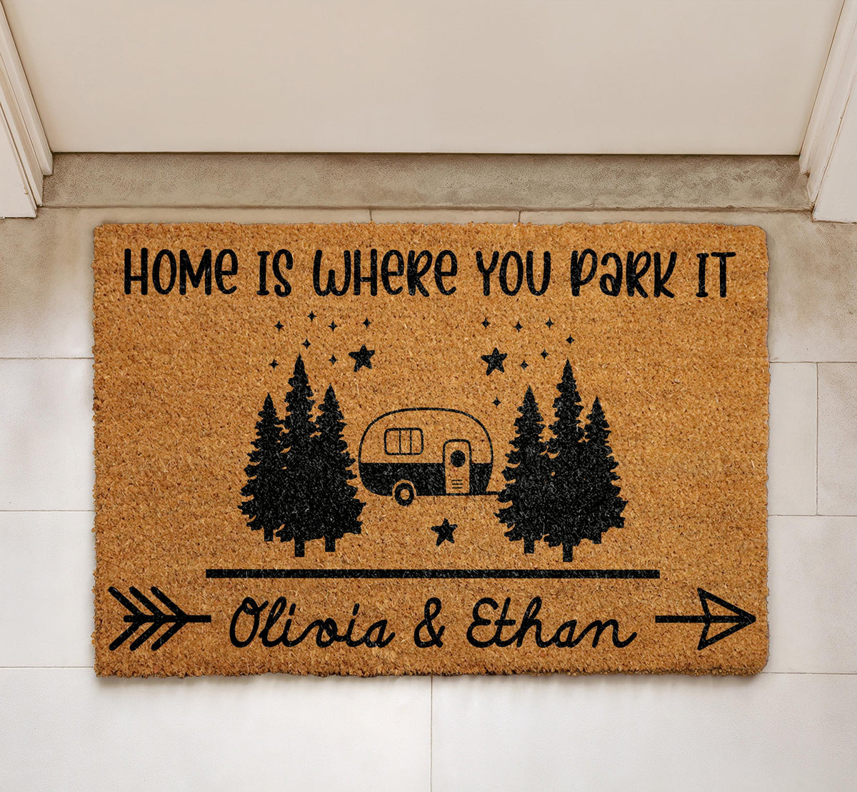 Custom Home Is Where You Park It Doormat, Personalized Name Welcome Mat, Camper RV Decor