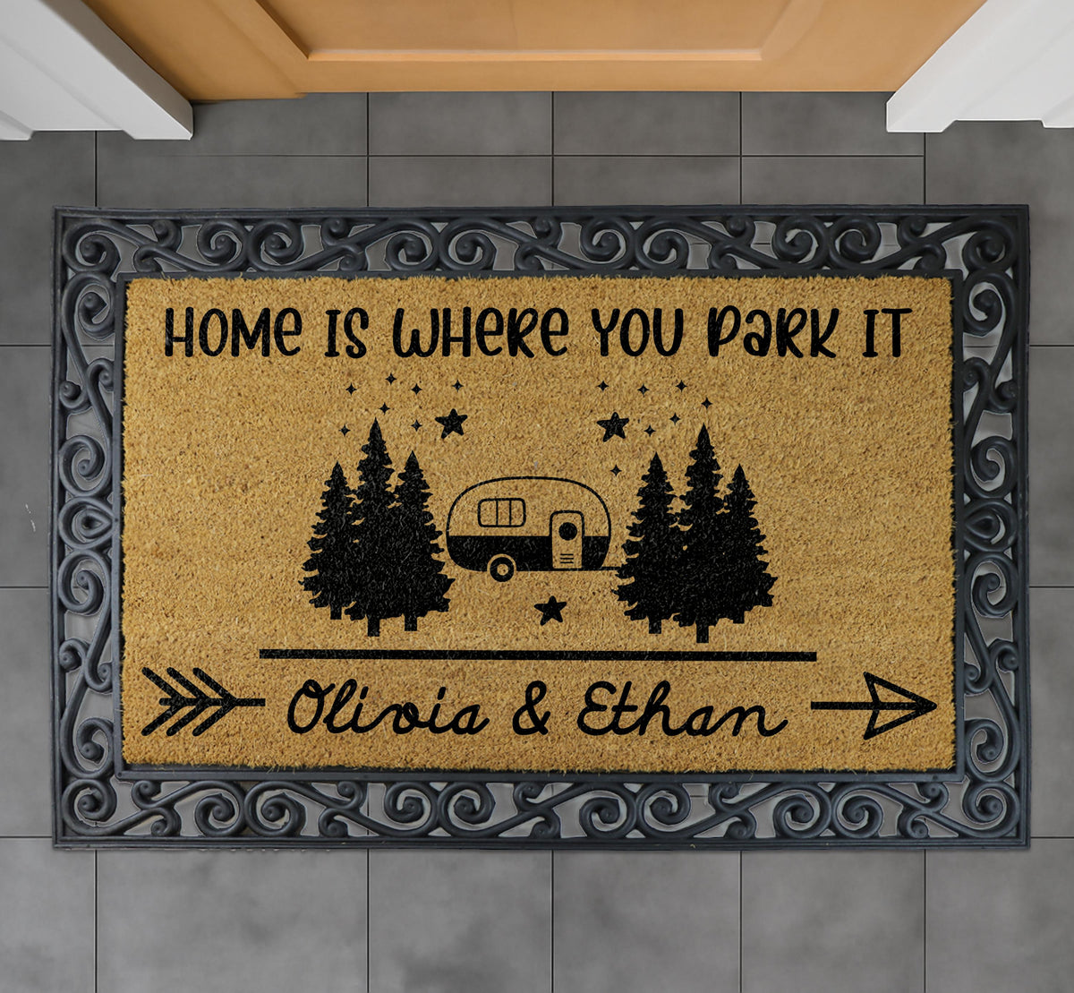 Custom Home Is Where You Park It Doormat, Personalized Name Welcome Mat, Camper RV Decor