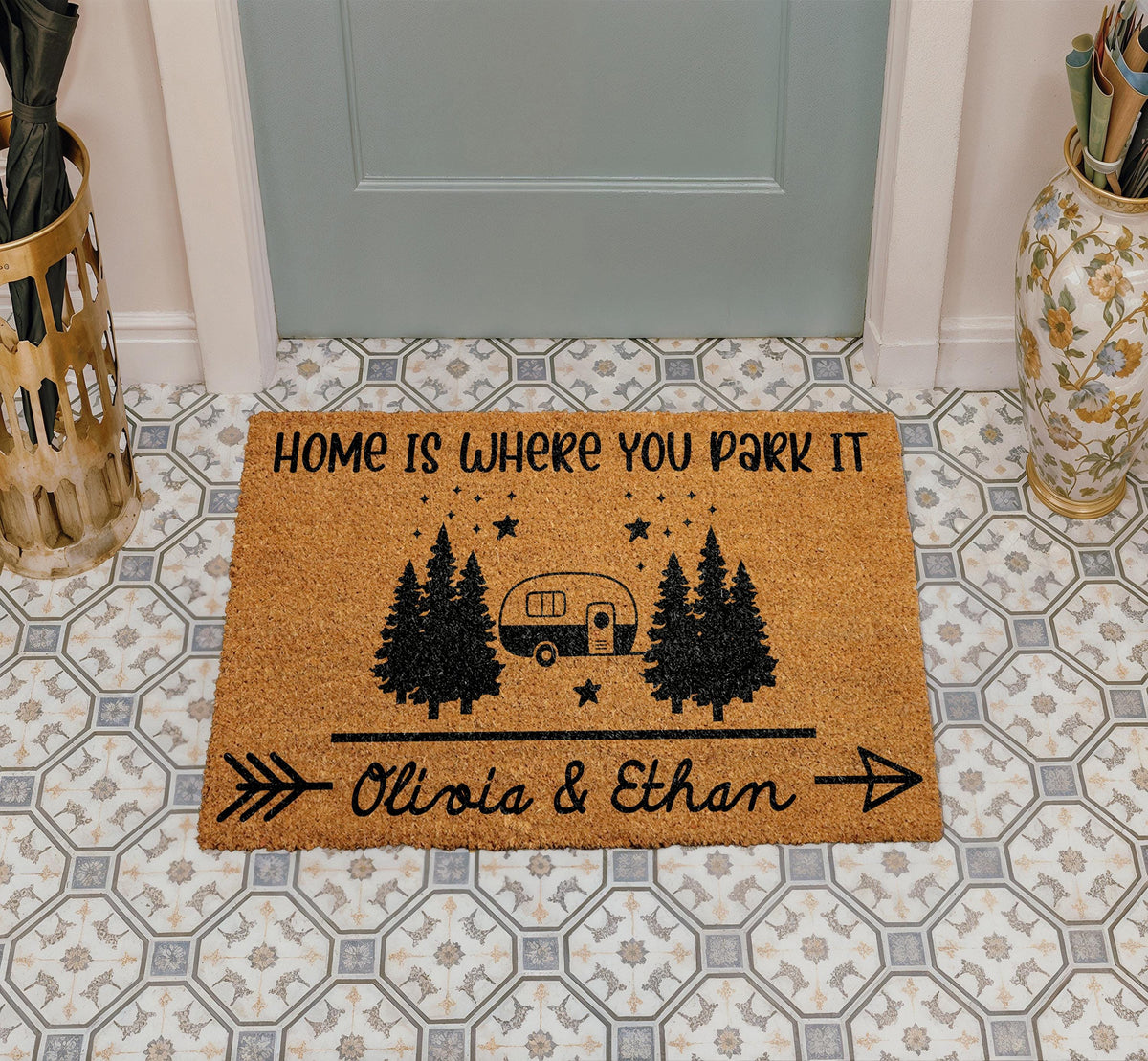 Custom Home Is Where You Park It Doormat, Personalized Name Welcome Mat, Camper RV Decor