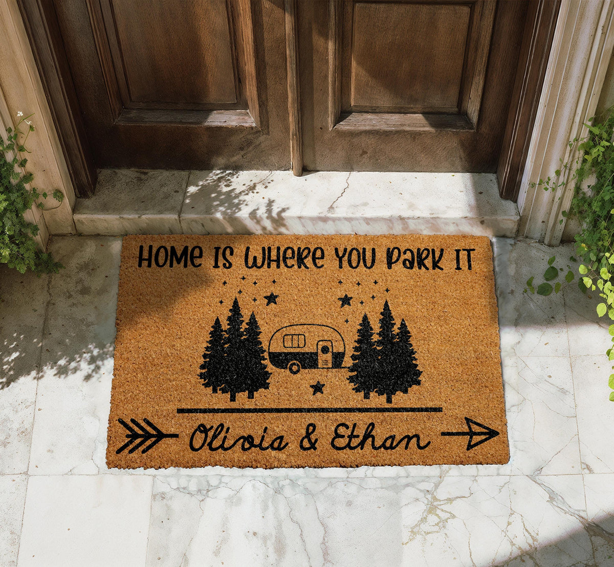 Custom Home Is Where You Park It Doormat, Personalized Name Welcome Mat, Camper RV Decor