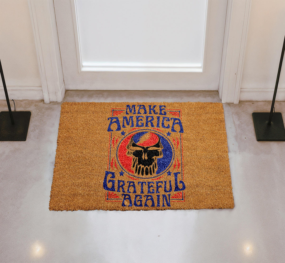 Make America Grateful Again Coco Doormat, Stealie Skull Coir Door Mat, Music Lover Welcome Mat