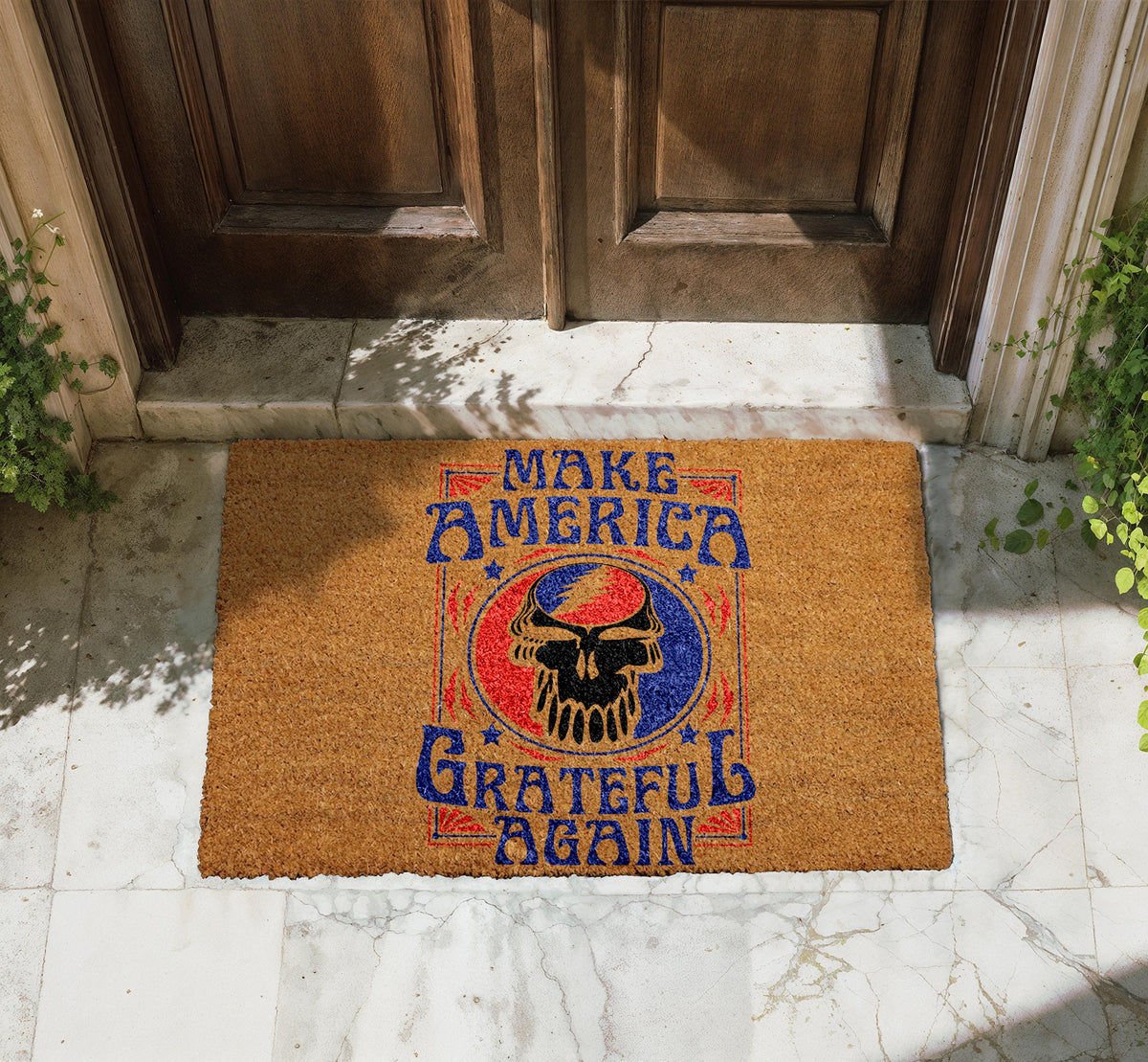 Make America Grateful Again Coco Doormat, Stealie Skull Coir Door Mat, Music Lover Welcome Mat