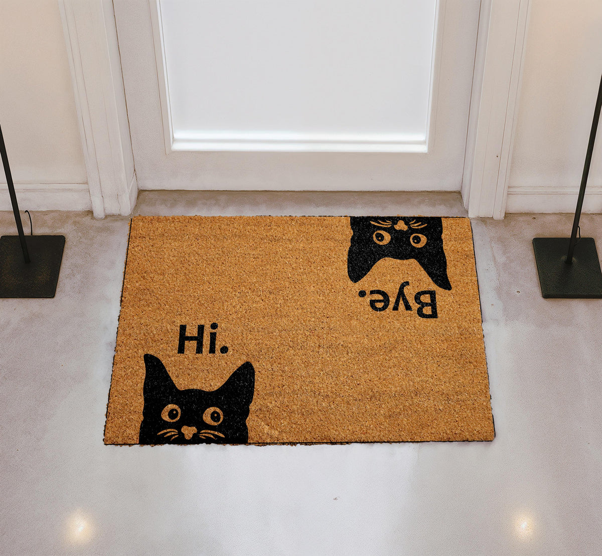 Hi Bye Black Cat Doormat, Natural Coir Fiber Entryway Rug