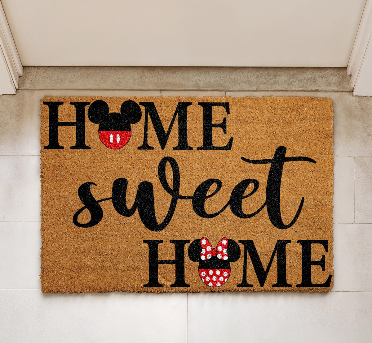 Cartoon Mouse Couple Home Sweet Home Doormat, Cute Entry Mat, Coir Door Rug, Wedding Gift