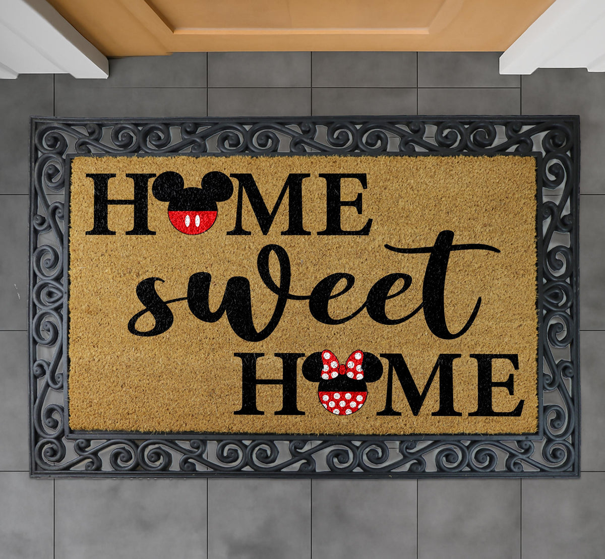 Cartoon Mouse Couple Home Sweet Home Doormat, Cute Entry Mat, Coir Door Rug, Wedding Gift