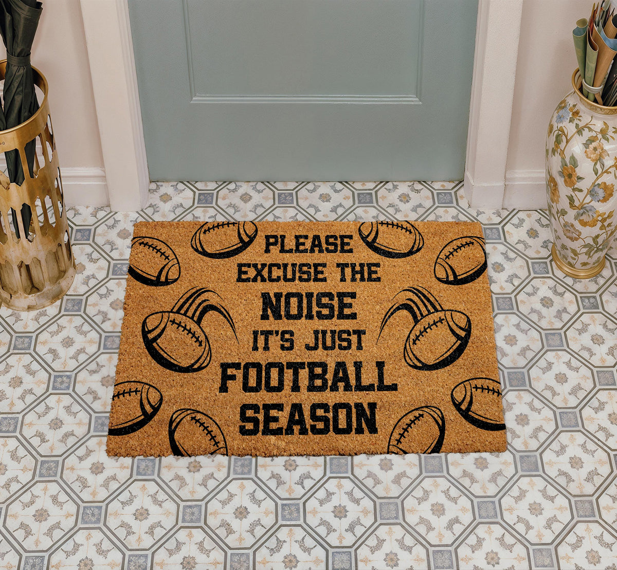Please Excuse The Noise It's Just Football Season Doormat, Sports Fan Home Entrance Decor