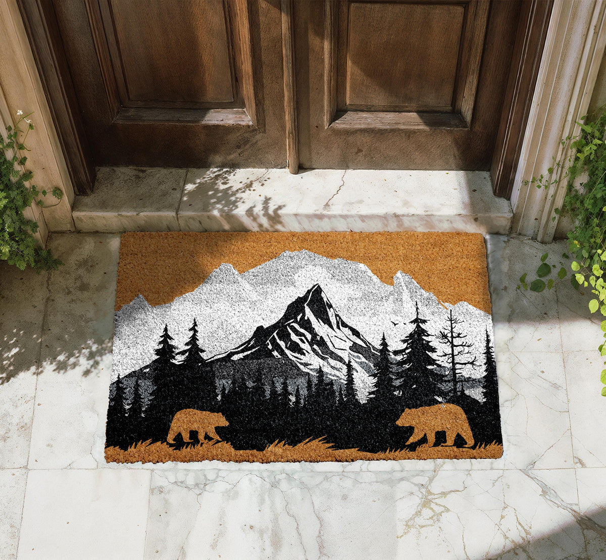 Mountain & Bear Doormat, Wilderness Home Decor, Woodland Welcome Mat, Nature Lover Gift